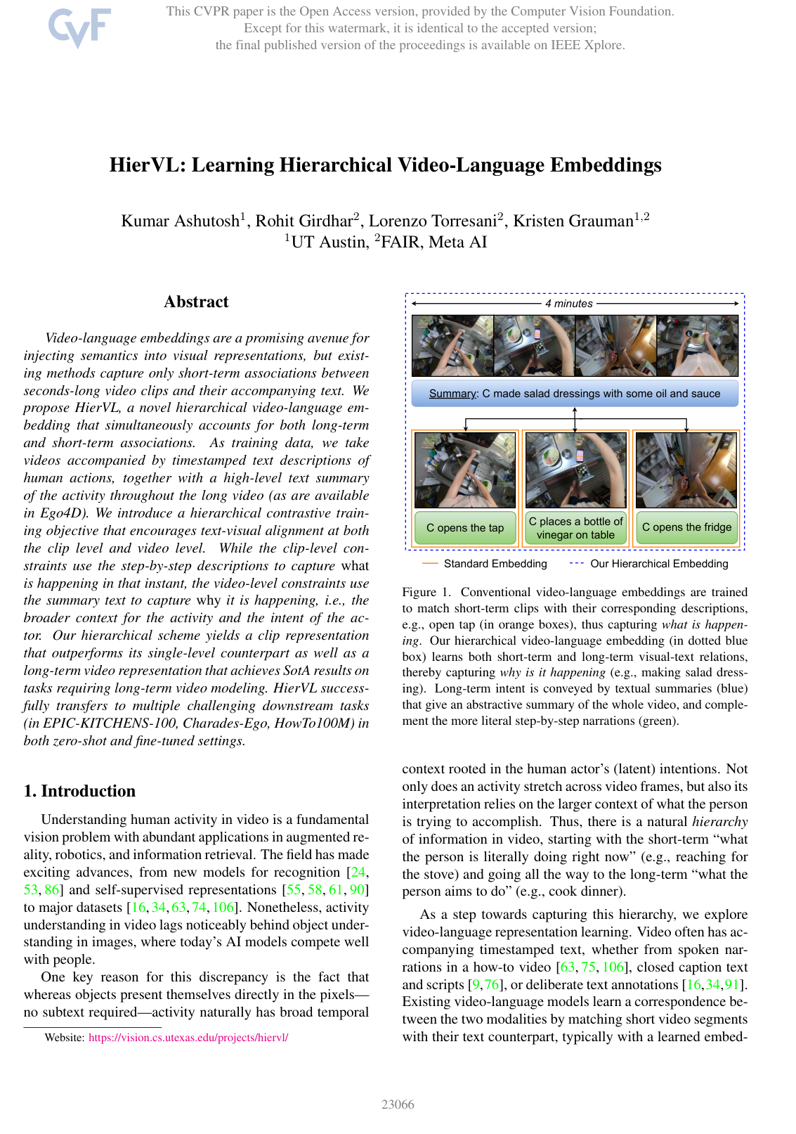 Cover for HierVL: Learning Hierarchical Video-Language Embeddings