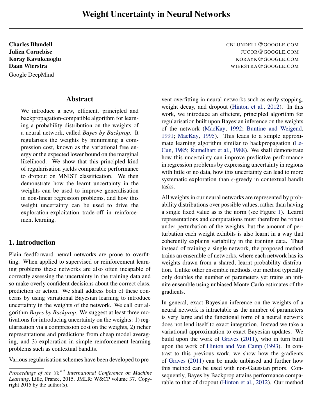Cover for Weight Uncertainty in Neural Network