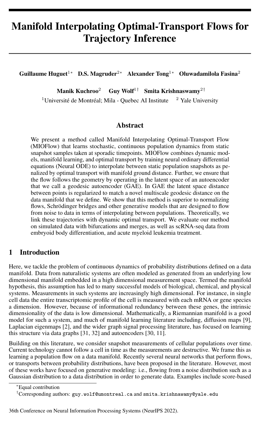 Manifold Interpolating Optimal-Transport Flows for Trajectory Inference