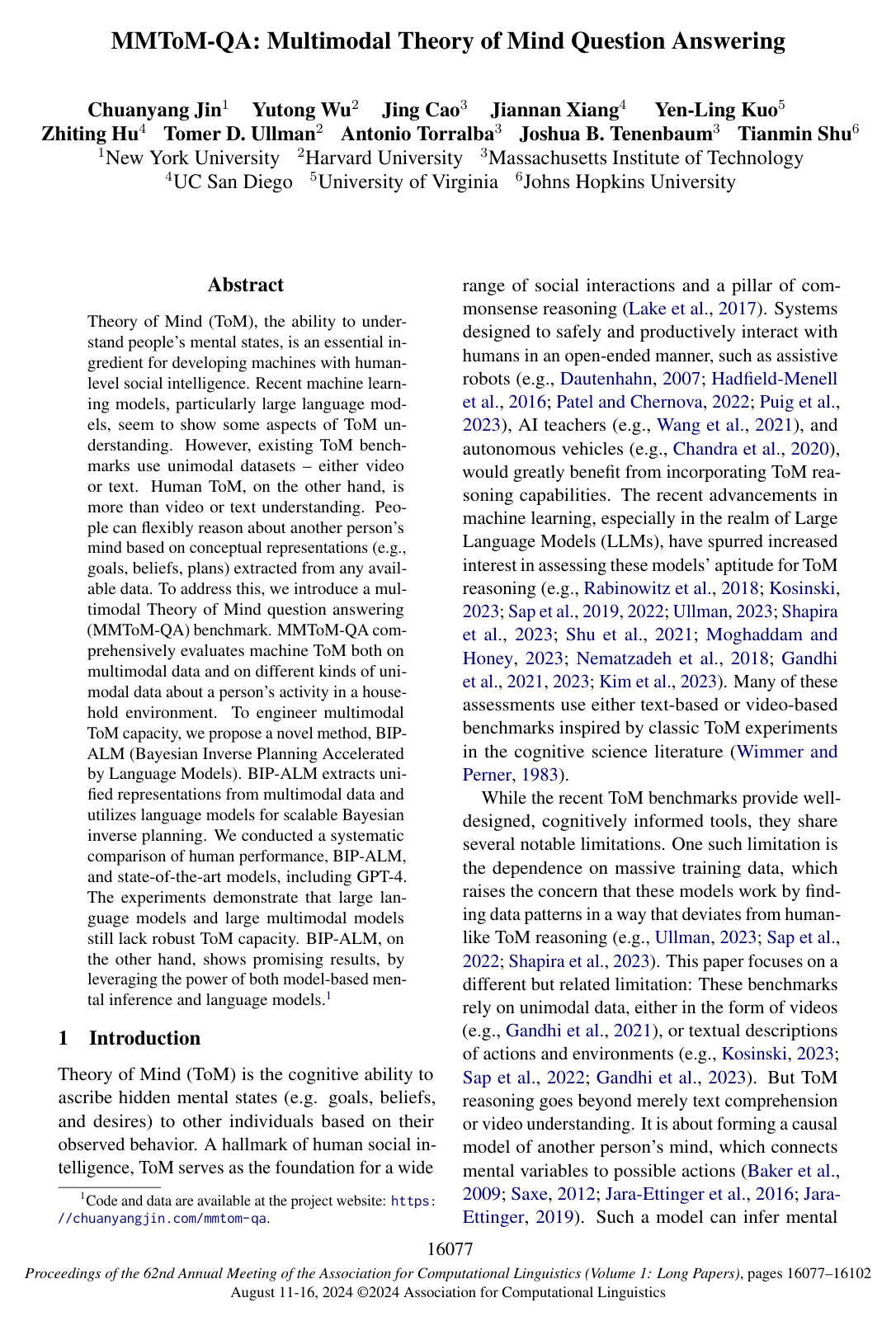 Cover for MMToM-QA: Multimodal Theory of Mind Question Answering