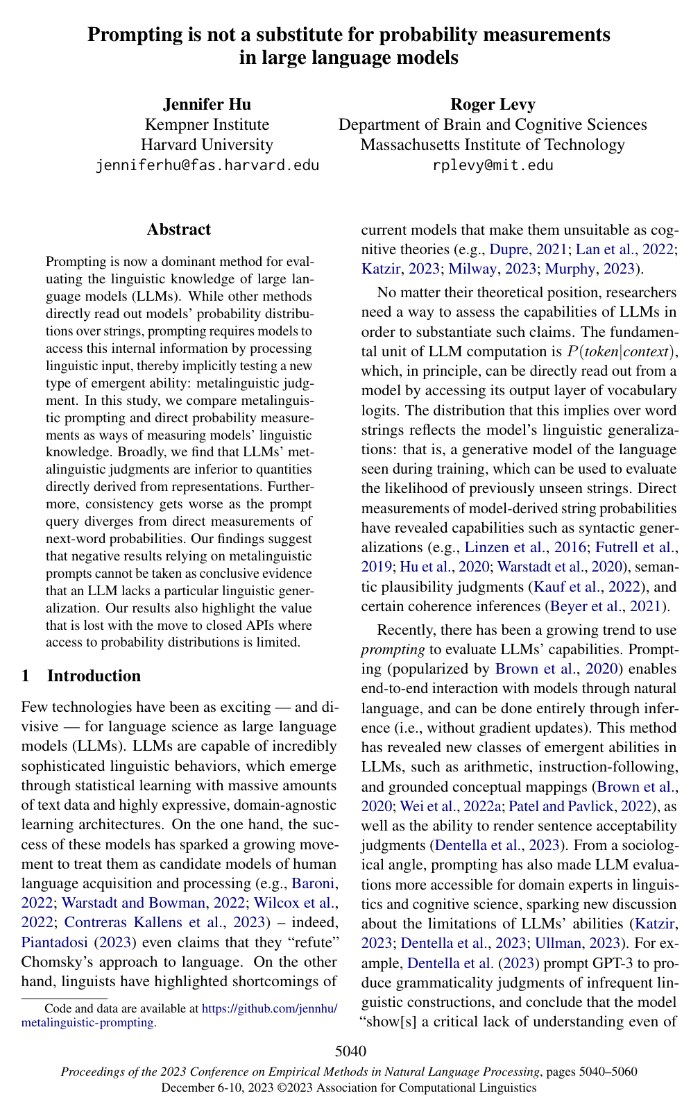 Cover for Prompting is not a substitute for probability measurements in large language models