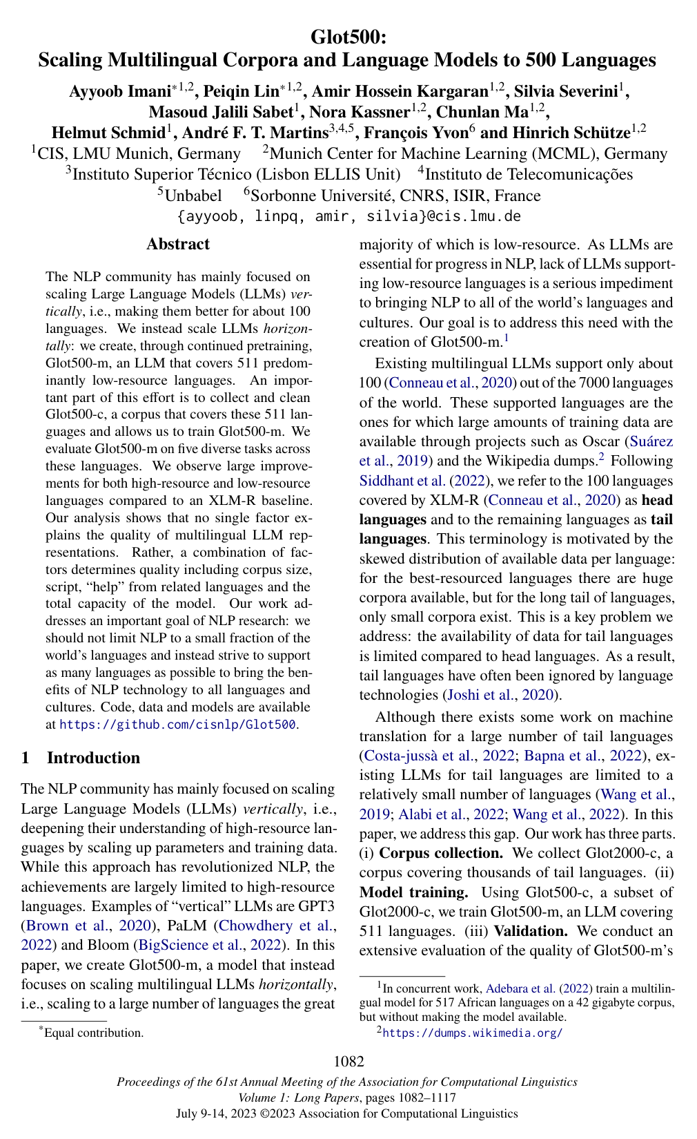 Cover for Glot500: Scaling Multilingual Corpora and Language Models to 500 Languages