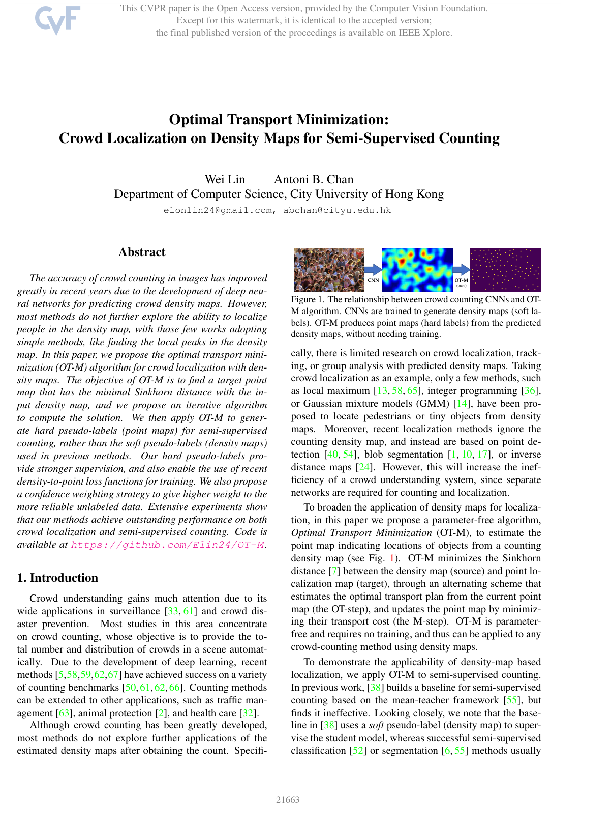 Cover for Optimal Transport Minimization: Crowd Localization on Density Maps for Semi-Supervised Counting