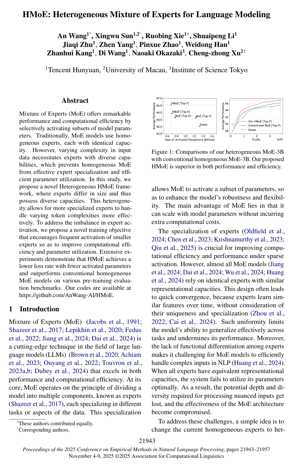 HMoE: Heterogeneous Mixture of Experts for Language Modeling