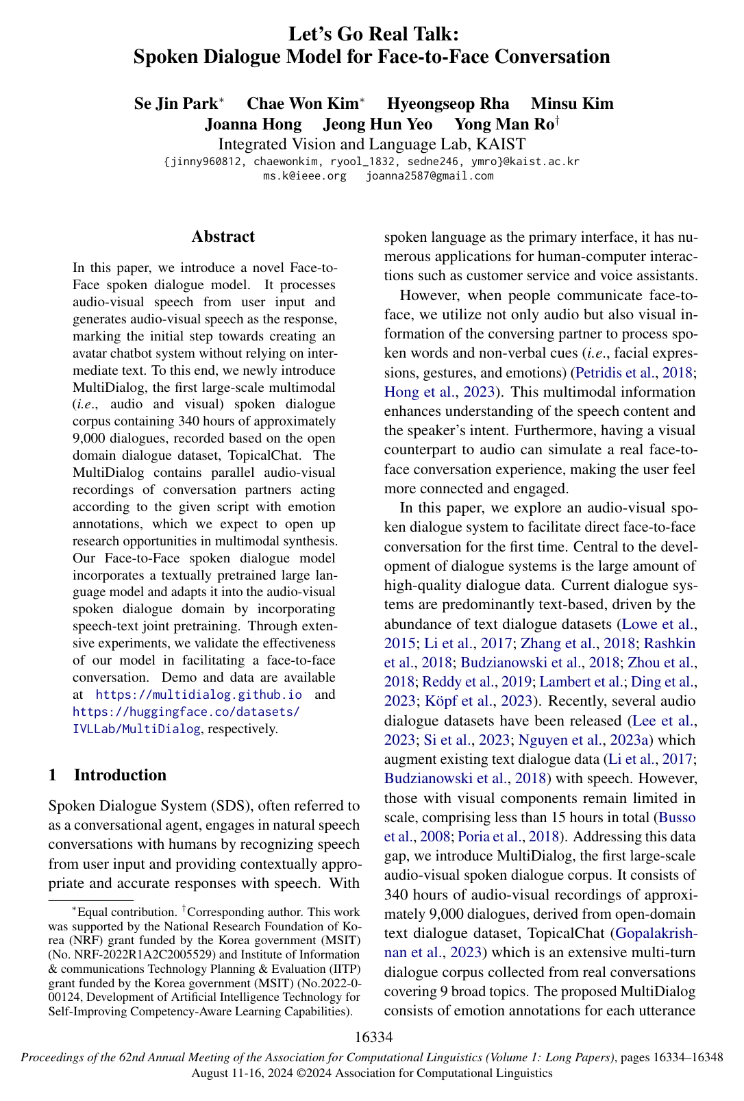 Let's Go Real Talk: Spoken Dialogue Model for Face-to-Face Conversation