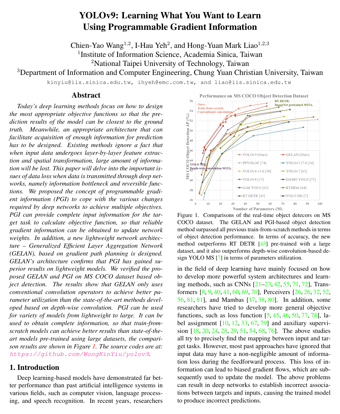 YOLOv9: Learning What You Want to Learn Using Programmable Gradient Information