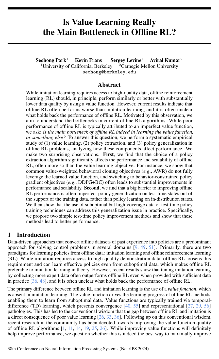 Cover for Is Value Learning Really the Main Bottleneck in Offline RL?