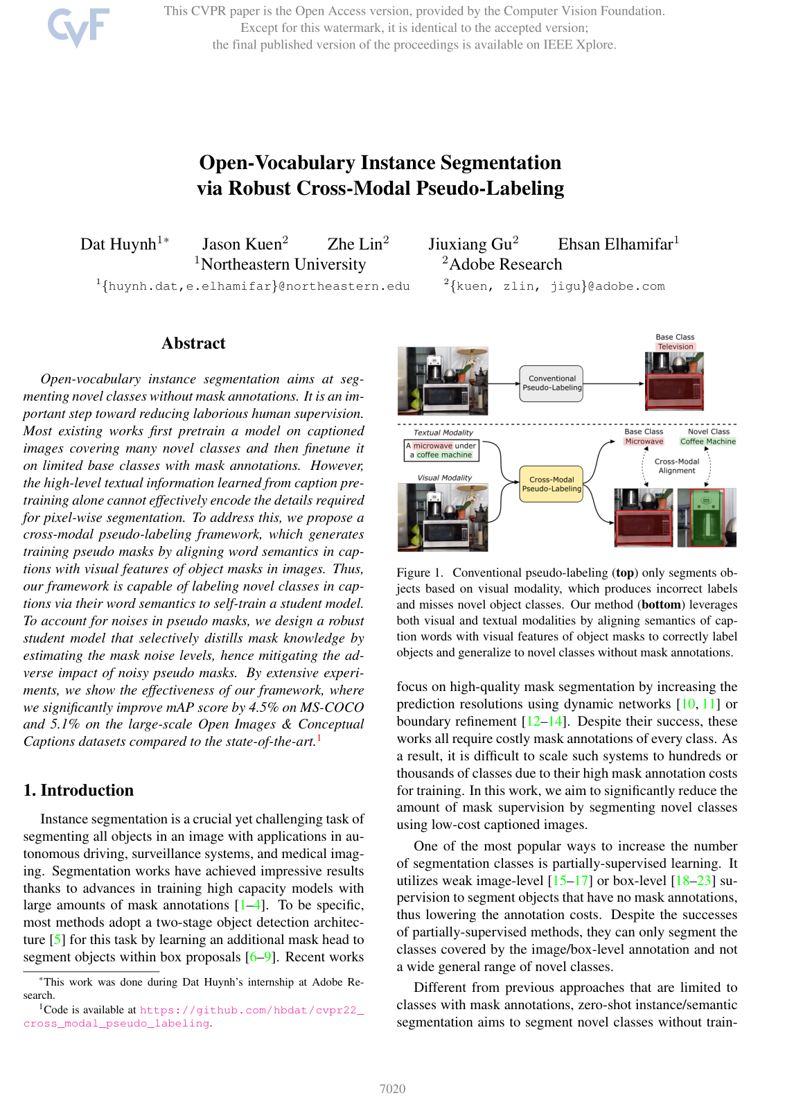 Cover for Open-Vocabulary Instance Segmentation via Robust Cross-Modal Pseudo-Labeling