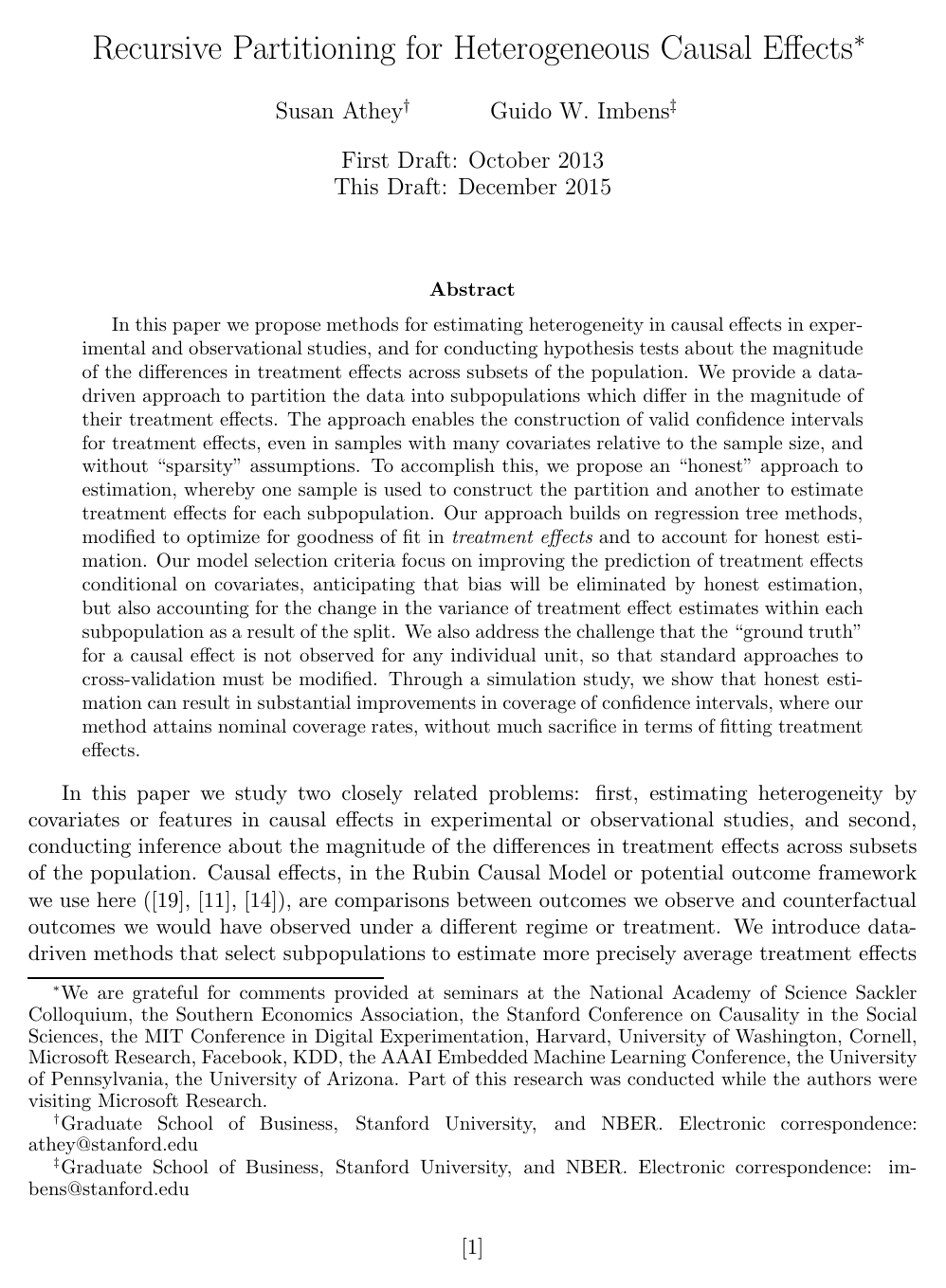 Cover for Recursive partitioning for heterogeneous causal effects