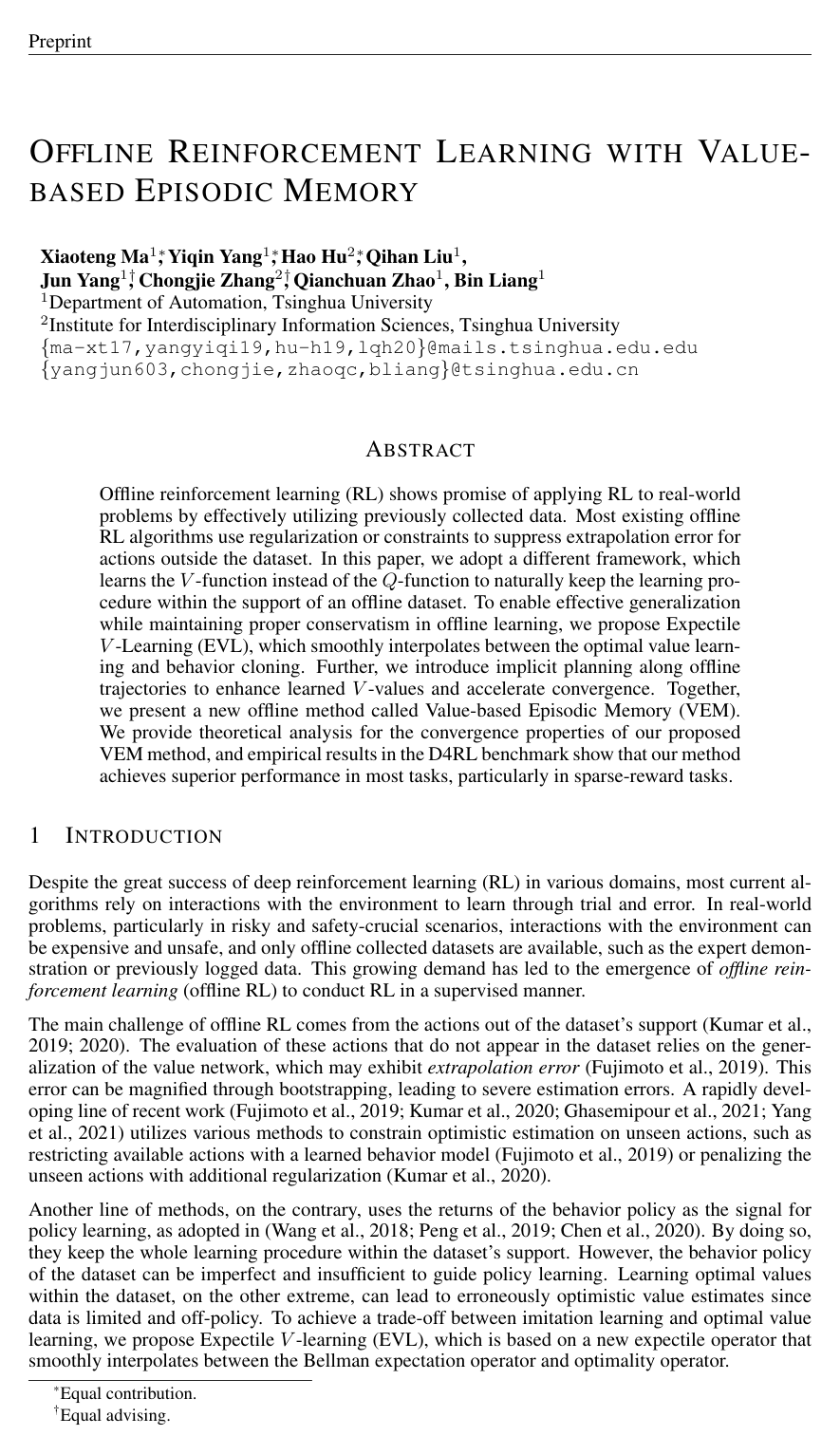 Cover for Offline Reinforcement Learning with Value-based Episodic Memory
