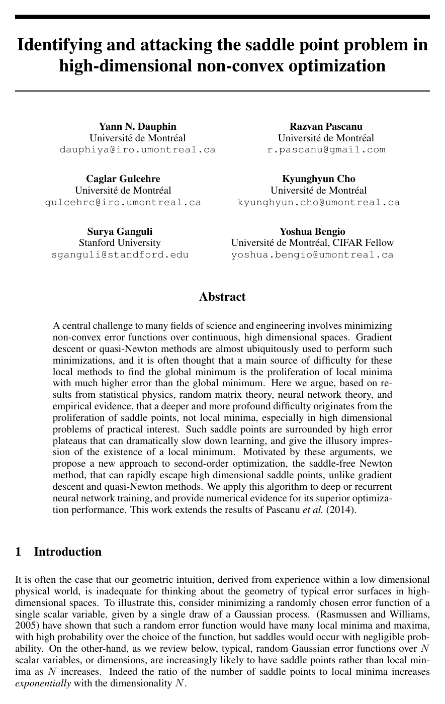 Cover for Identifying and attacking the saddle point problem in high-dimensional non-convex optimization