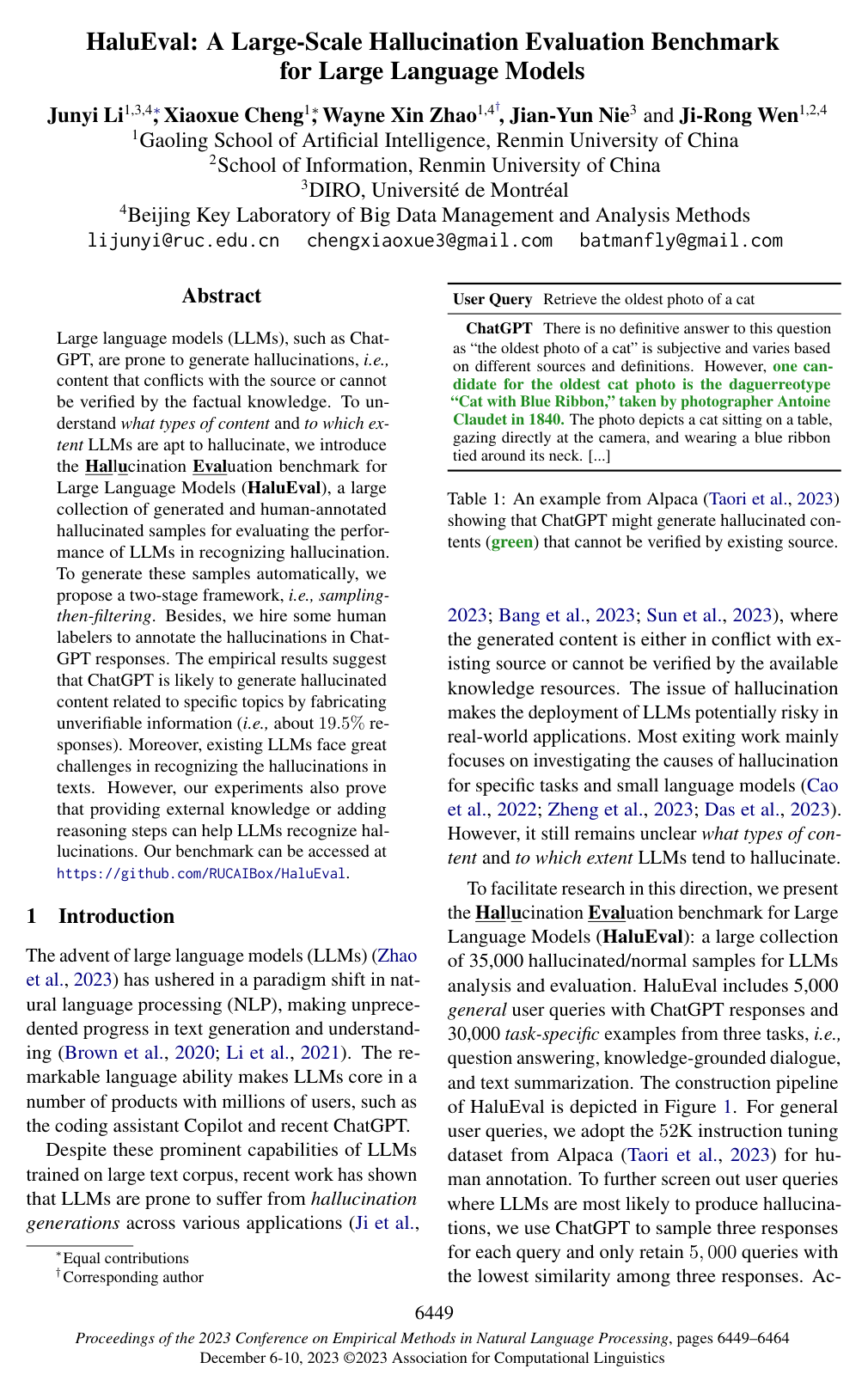 Cover for HaluEval: A Large-Scale Hallucination Evaluation Benchmark for Large Language Models