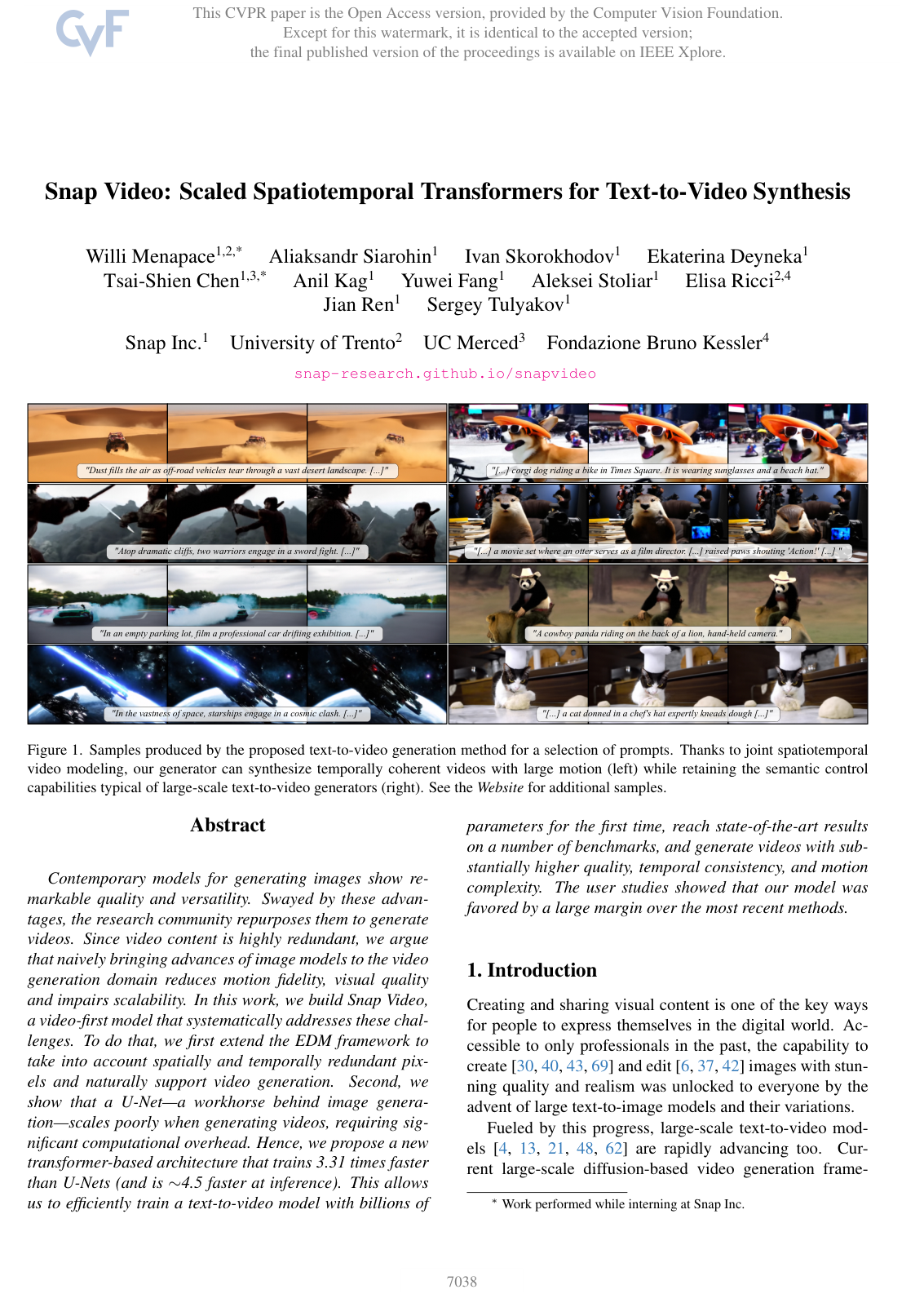 Snap Video: Scaled Spatiotemporal Transformers for Text-to-Video Synthesis