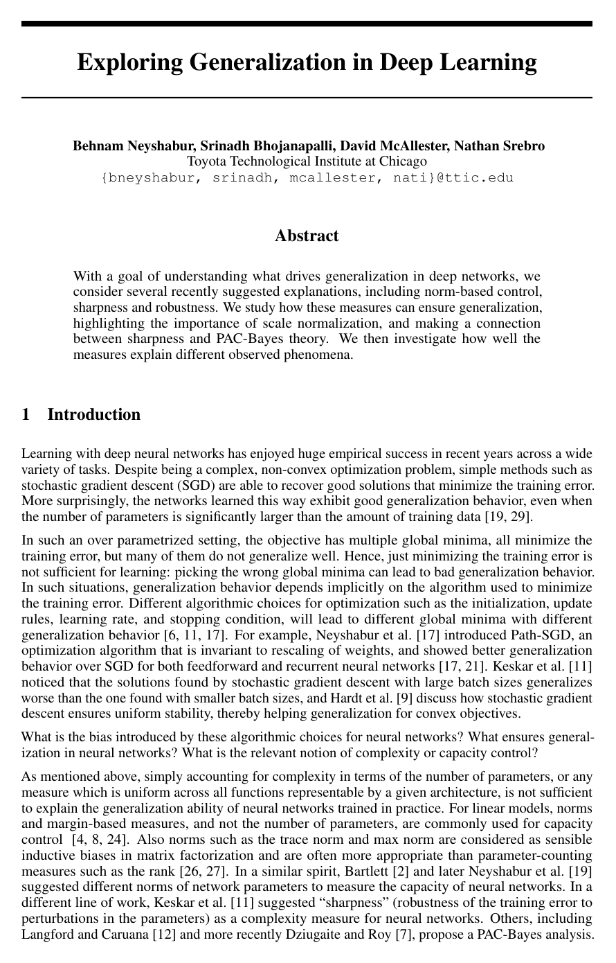 Exploring Generalization in Deep Learning