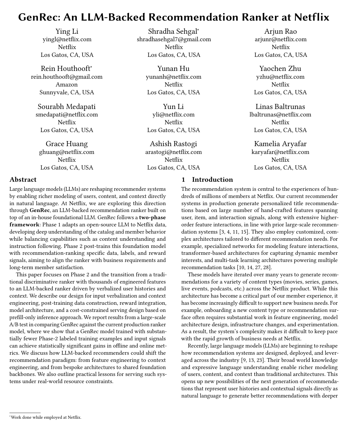 GenRec: An LLM-Backed Recommendation Ranker at Netflix