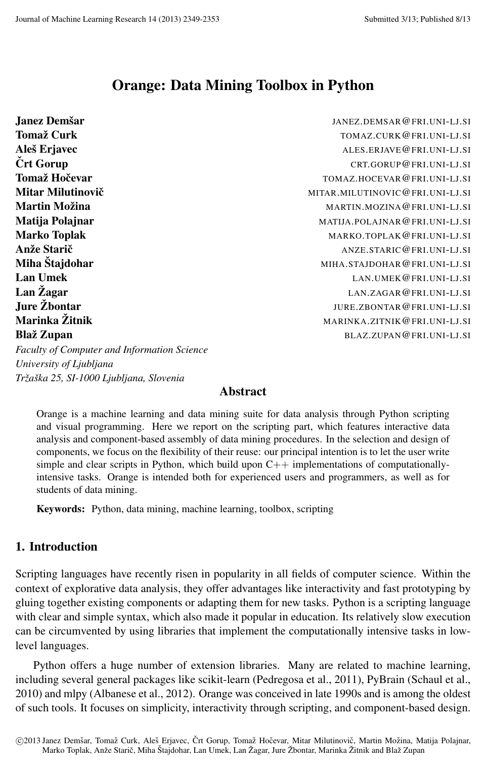 Orange: data mining toolbox in python