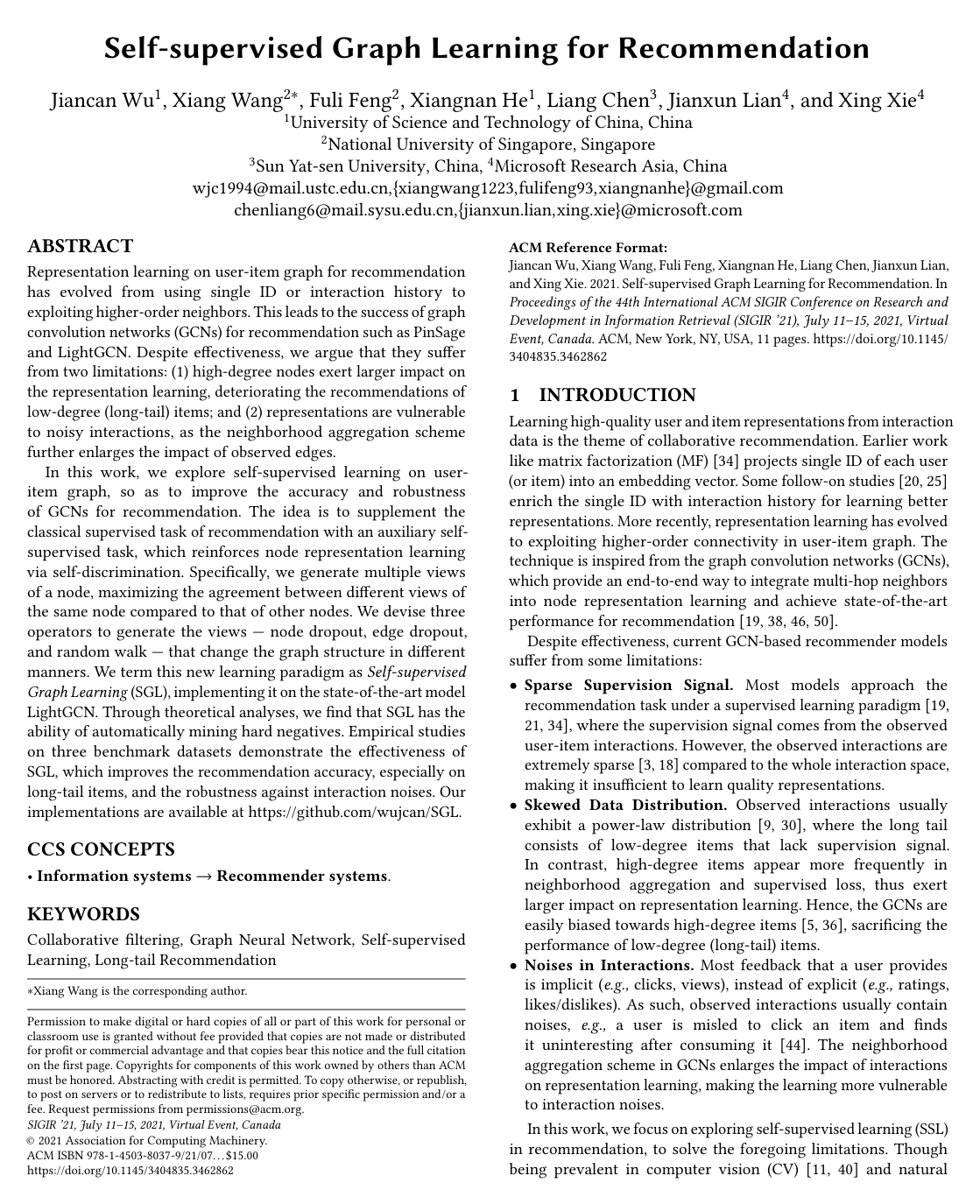 Cover for Self-supervised Graph Learning for Recommendation
