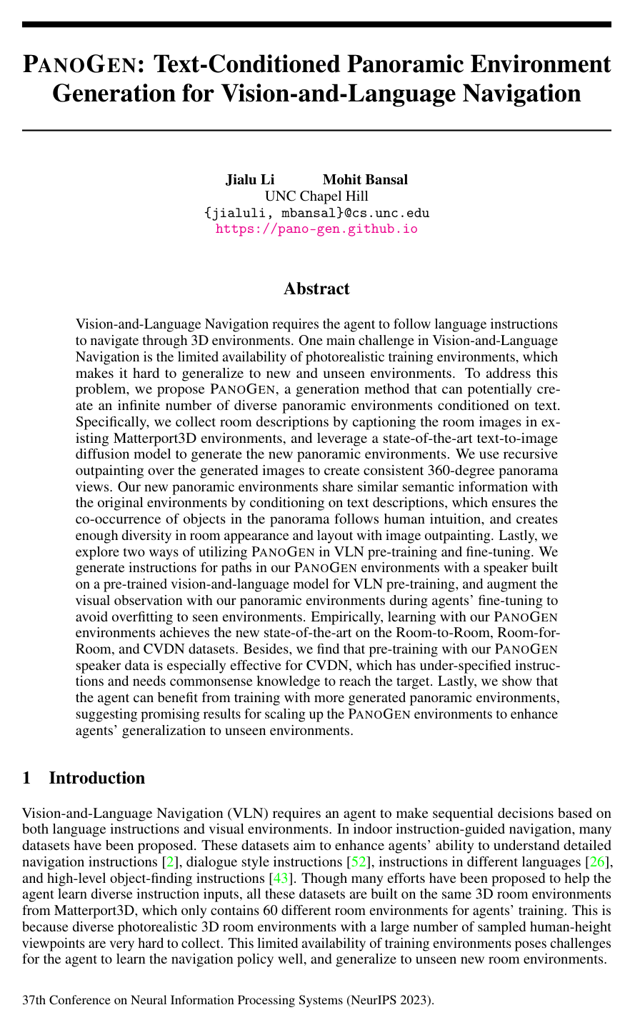 Cover for PanoGen: Text-Conditioned Panoramic Environment Generation for Vision-and-Language Navigation