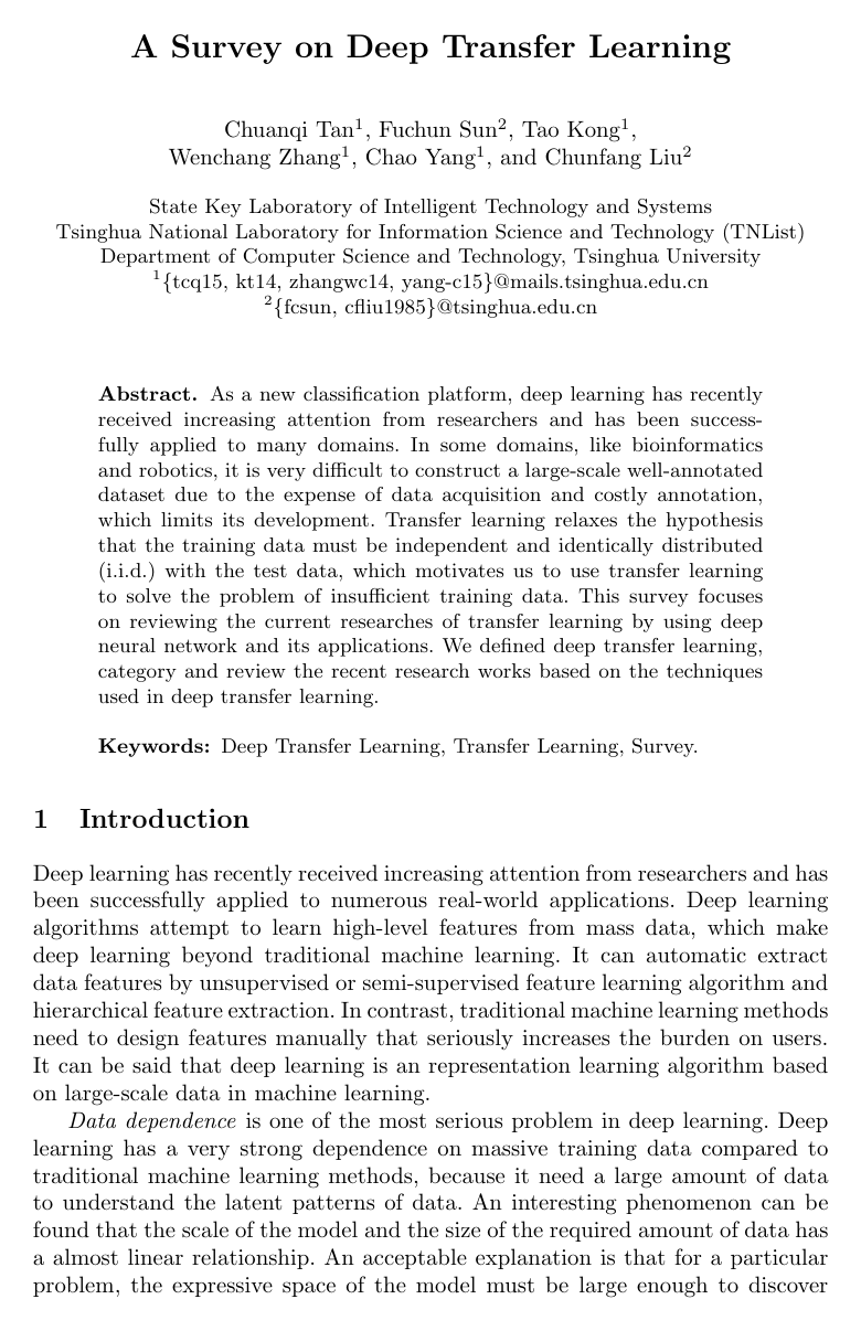 Cover for A Survey on Deep Transfer Learning