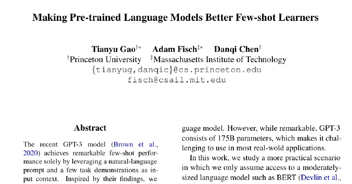 Making Pre-trained Language Models Better Few-shot Learners cover