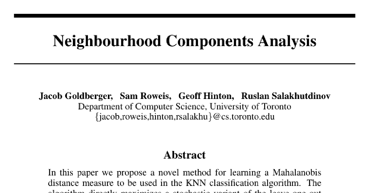 Neighbourhood Components Analysis cover