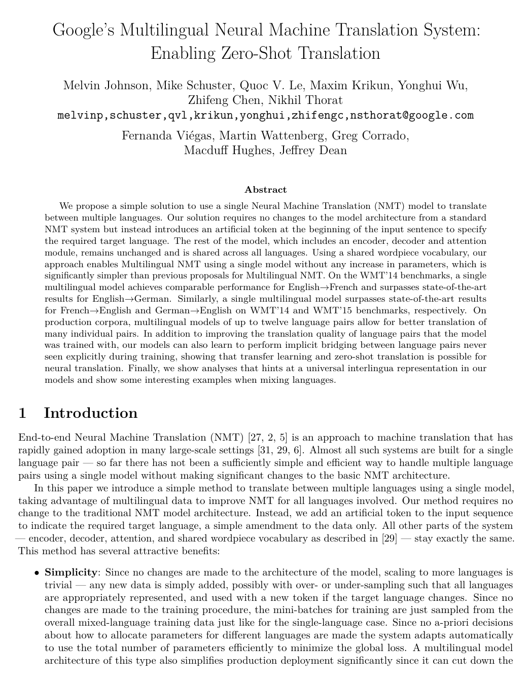 Cover for Google’s Multilingual Neural Machine Translation System: Enabling Zero-Shot Translation