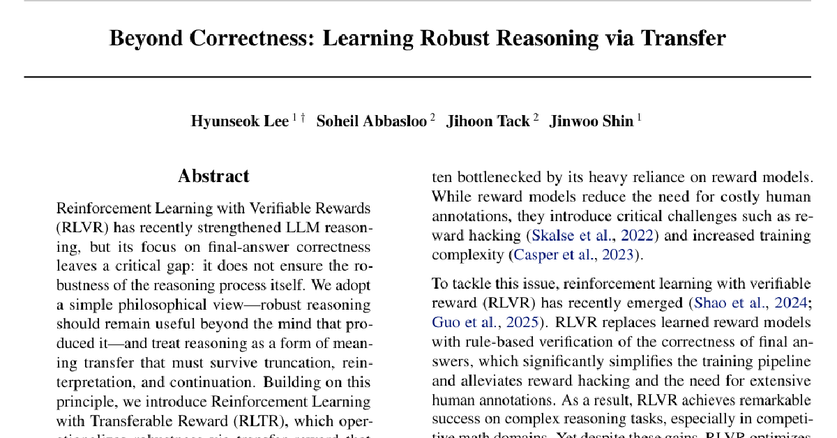 Beyond Correctness: Learning Robust Reasoning via Transfer cover
