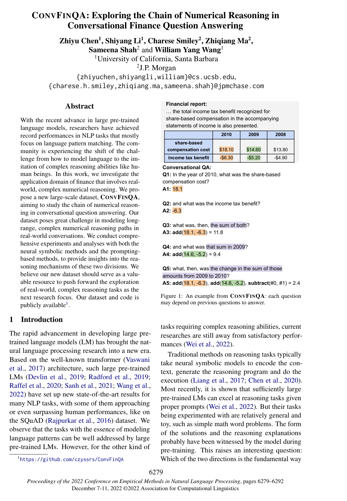 Cover for ConvFinQA: Exploring the Chain of Numerical Reasoning in Conversational Finance Question Answering