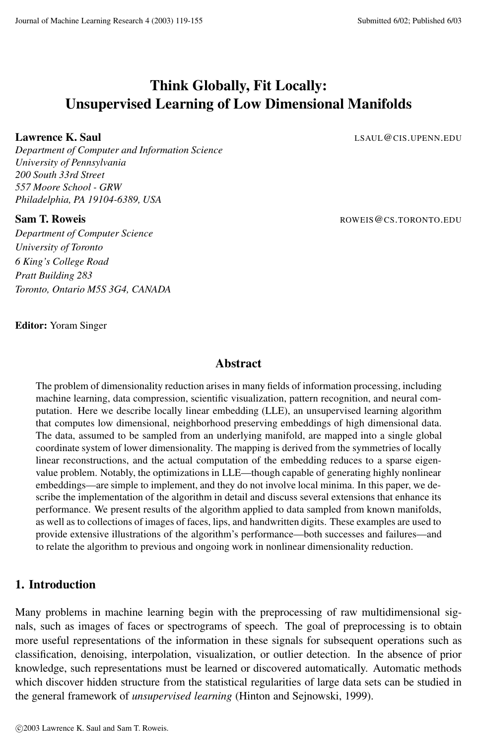 Think Globally, Fit Locally: Unsupervised Learning of Low Dimensional Manifold