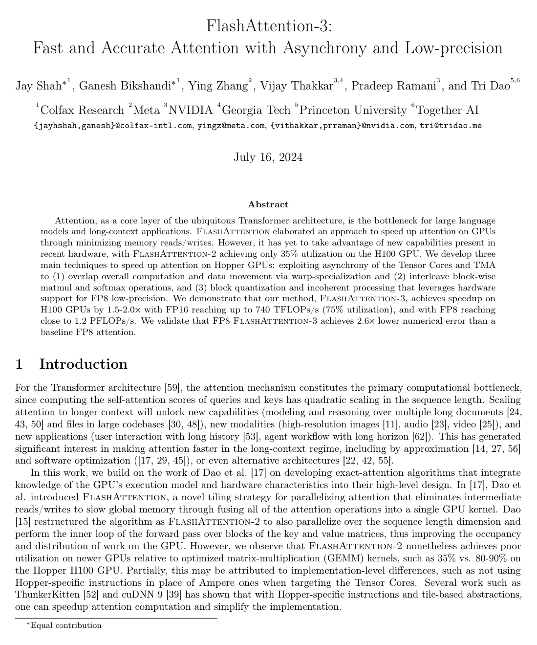 Cover for FlashAttention-3: Fast and Accurate Attention with Asynchrony and Low-precision
