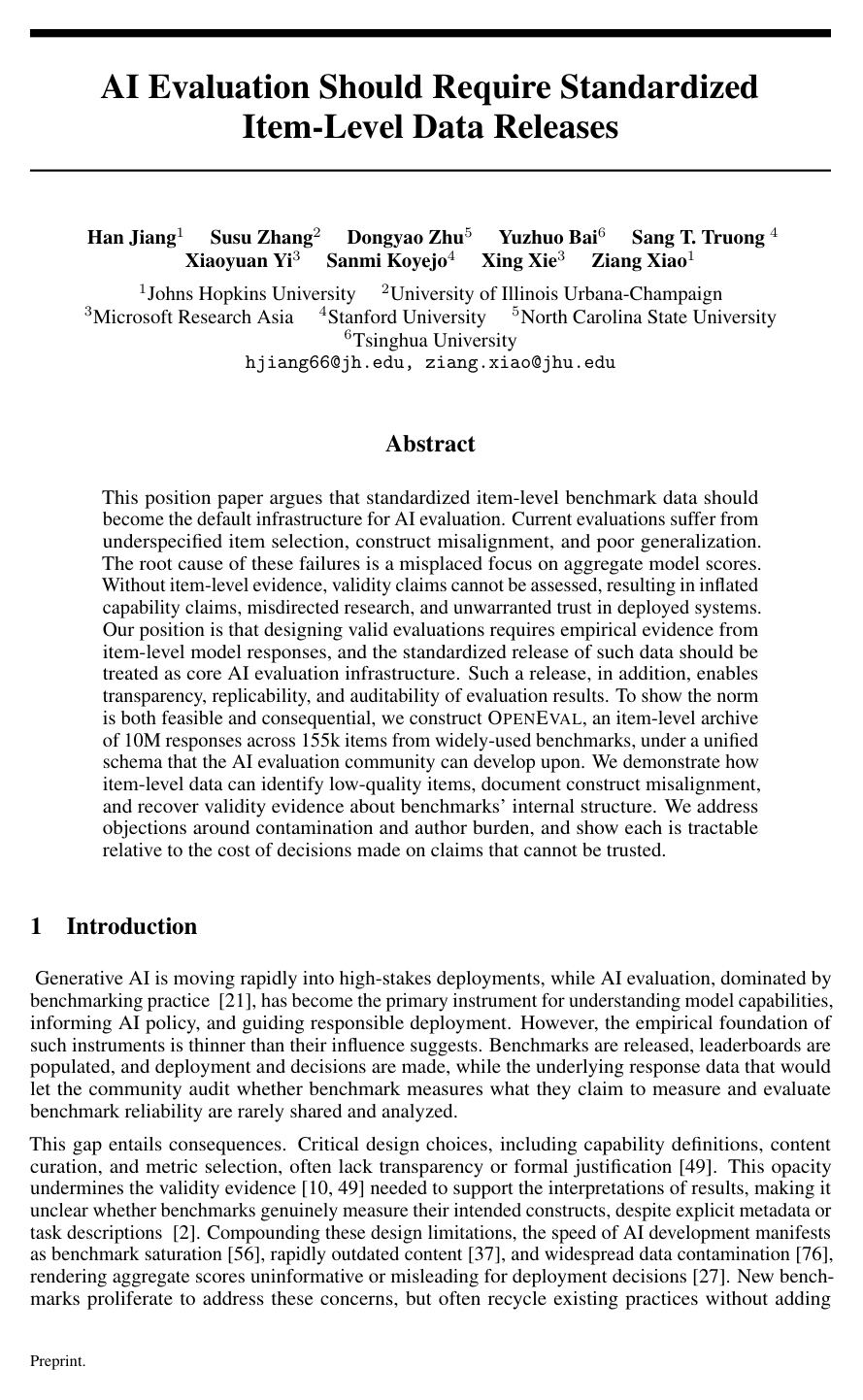 AI Evaluation Should Require Standardized Item-Level Data Releases