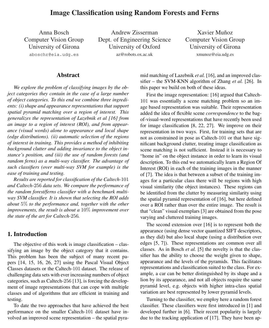 Image Classification using Random Forests and Ferns