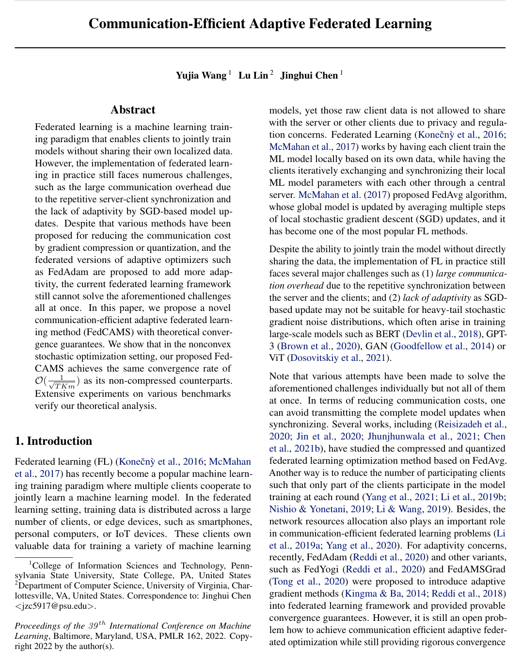 Communication-Efficient Adaptive Federated Learning