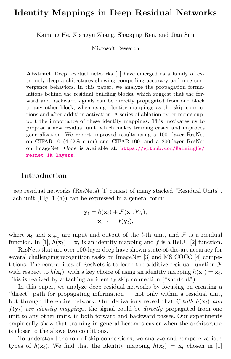 Identity Mappings in Deep Residual Networks