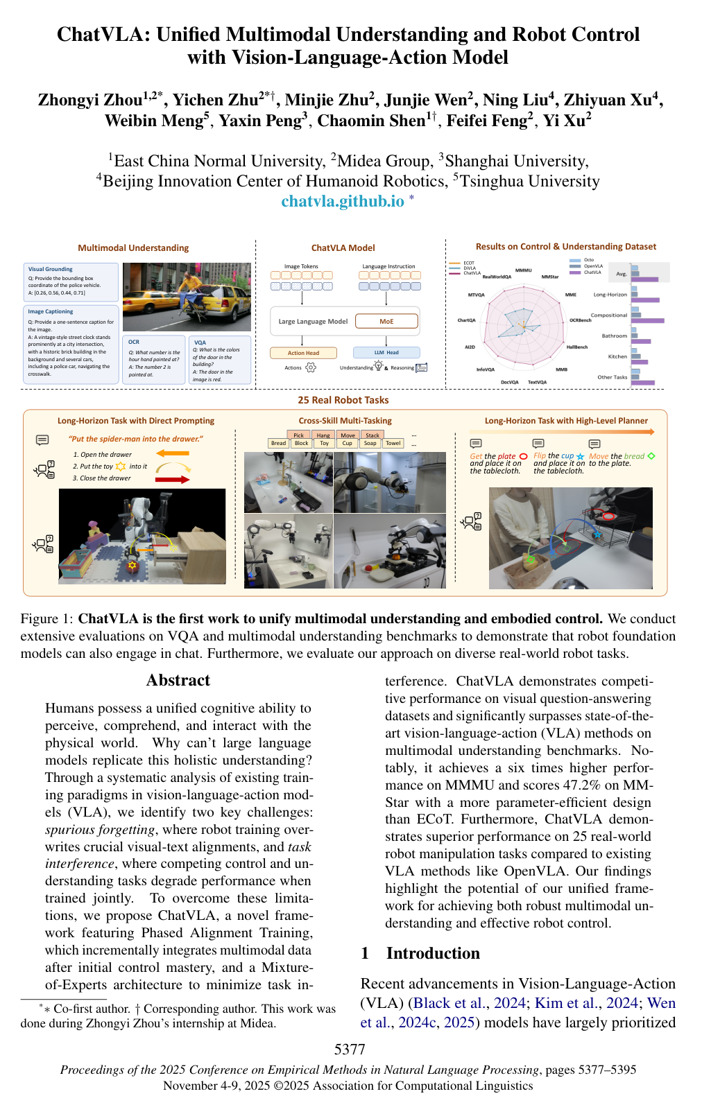 ChatVLA: Unified Multimodal Understanding and Robot Control with Vision-Language-Action Model