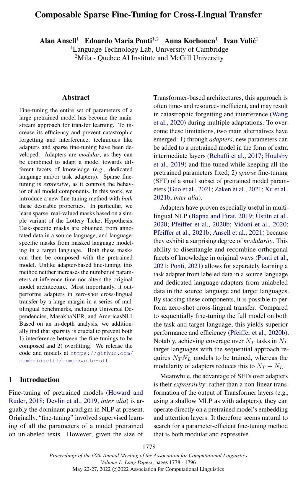 Cover for Composable Sparse Fine-Tuning for Cross-Lingual Transfer