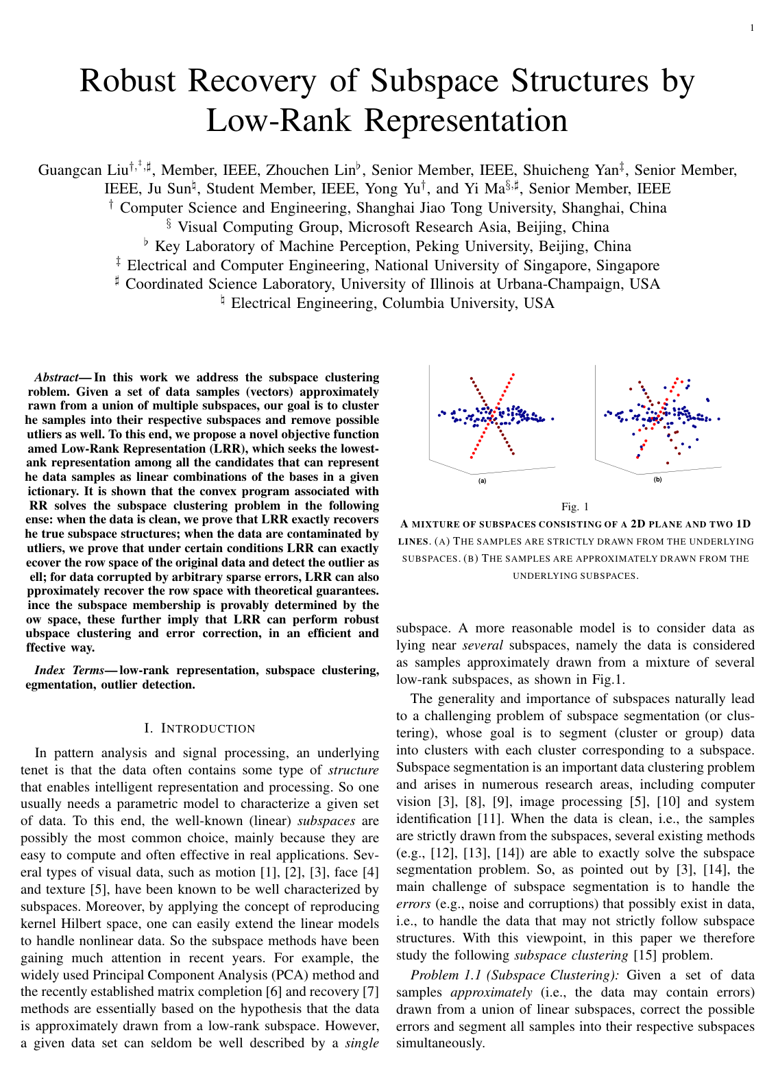 Cover for Robust Recovery of Subspace Structures by Low-Rank Representation