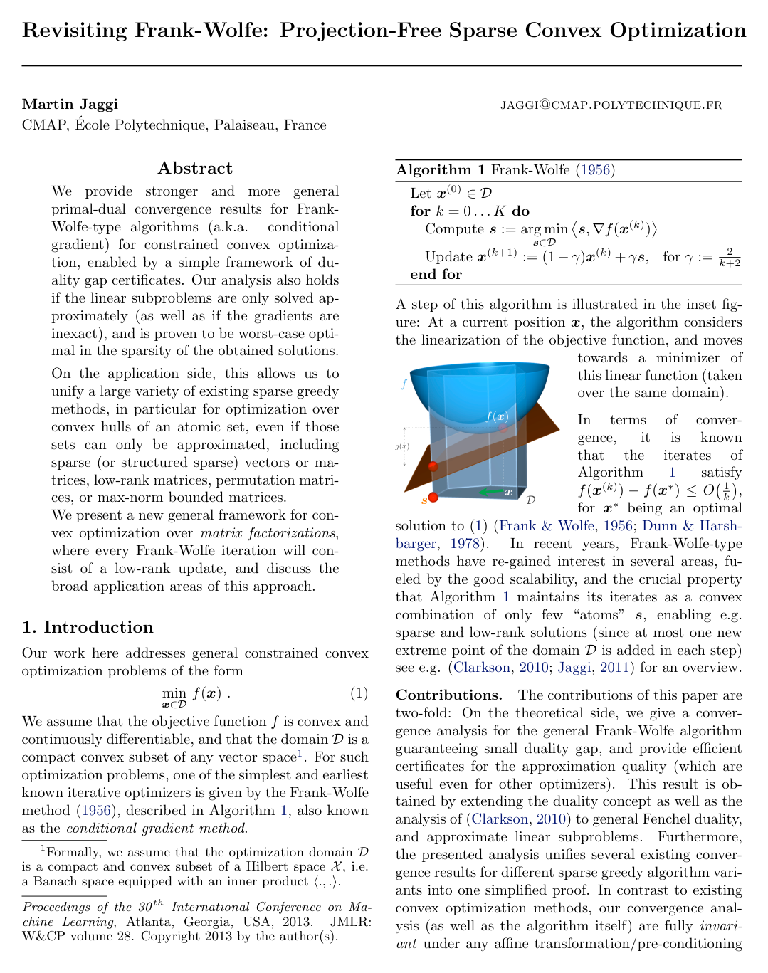 Cover for Revisiting Frank-Wolfe: Projection-Free Sparse Convex Optimization
