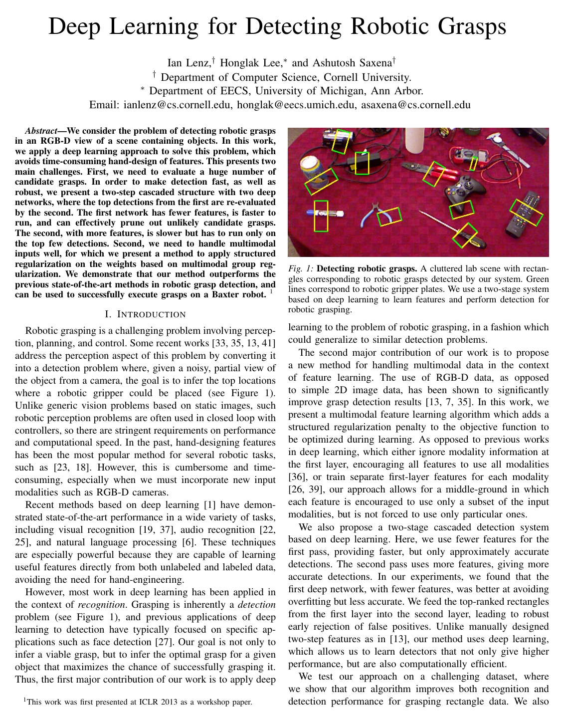 Deep learning for detecting robotic grasps