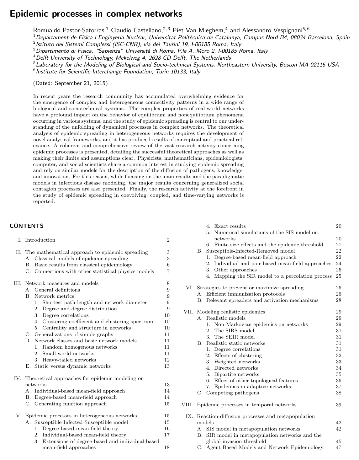 Cover for Epidemic processes in complex networks