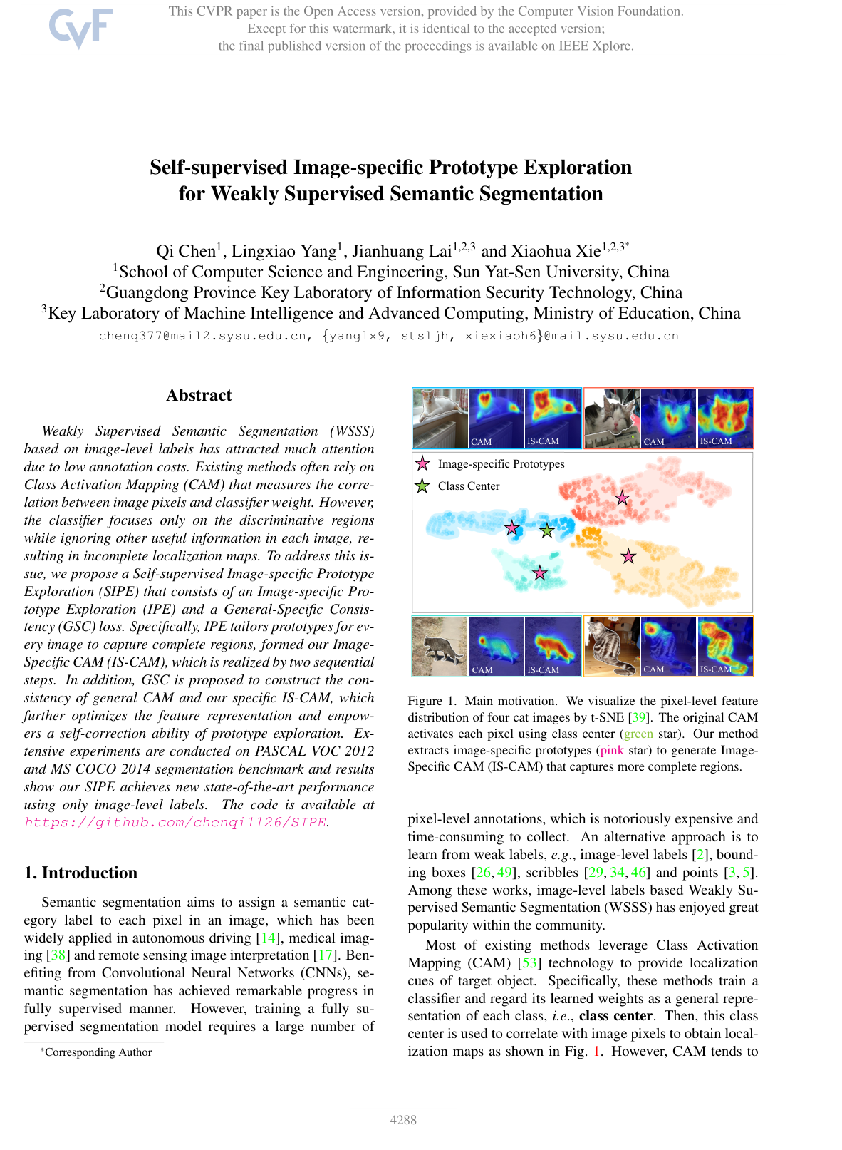 Cover for Self-supervised Image-specific Prototype Exploration for Weakly Supervised Semantic Segmentation
