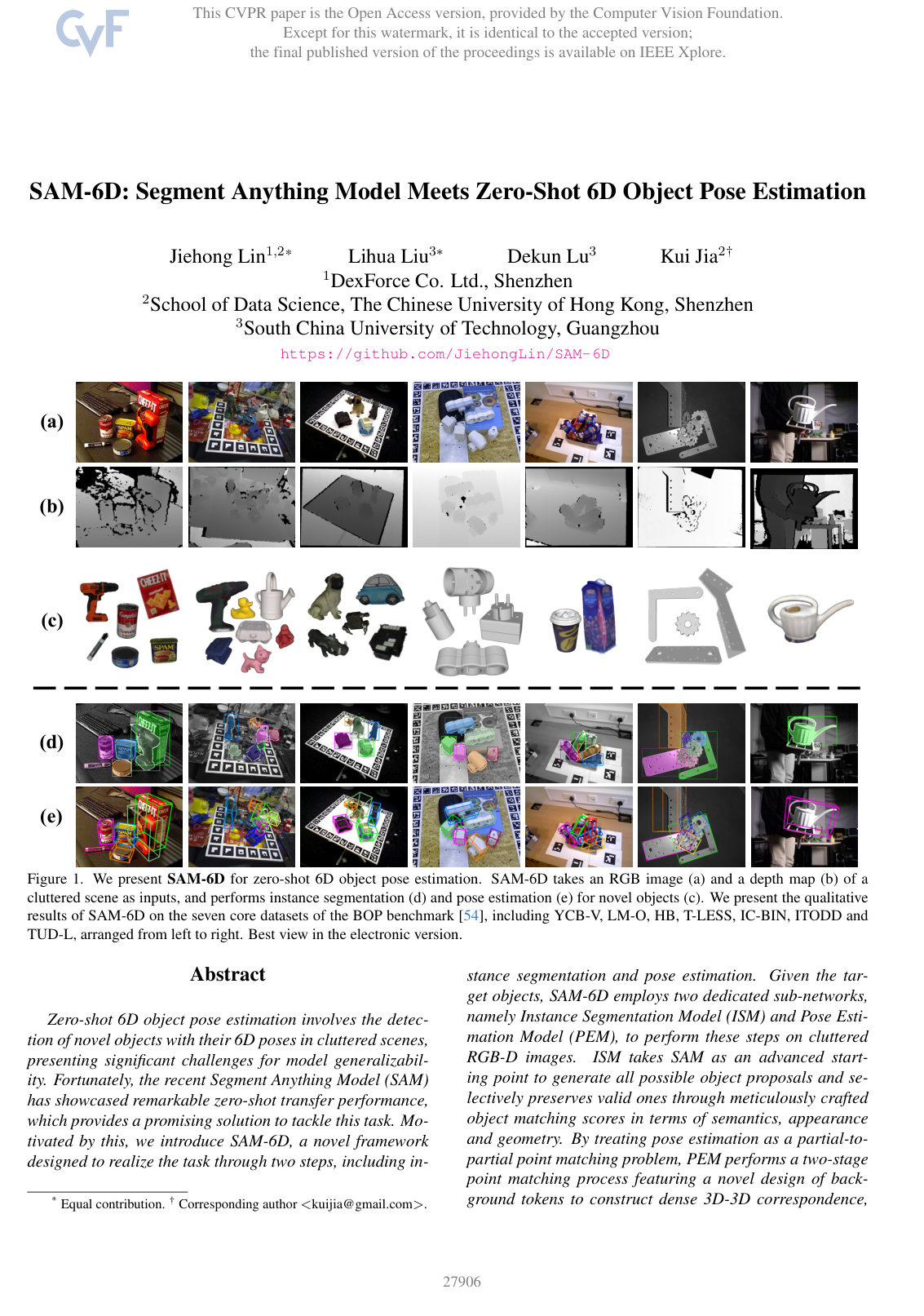 SAM-6D: Segment Anything Model Meets Zero-Shot 6D Object Pose Estimation