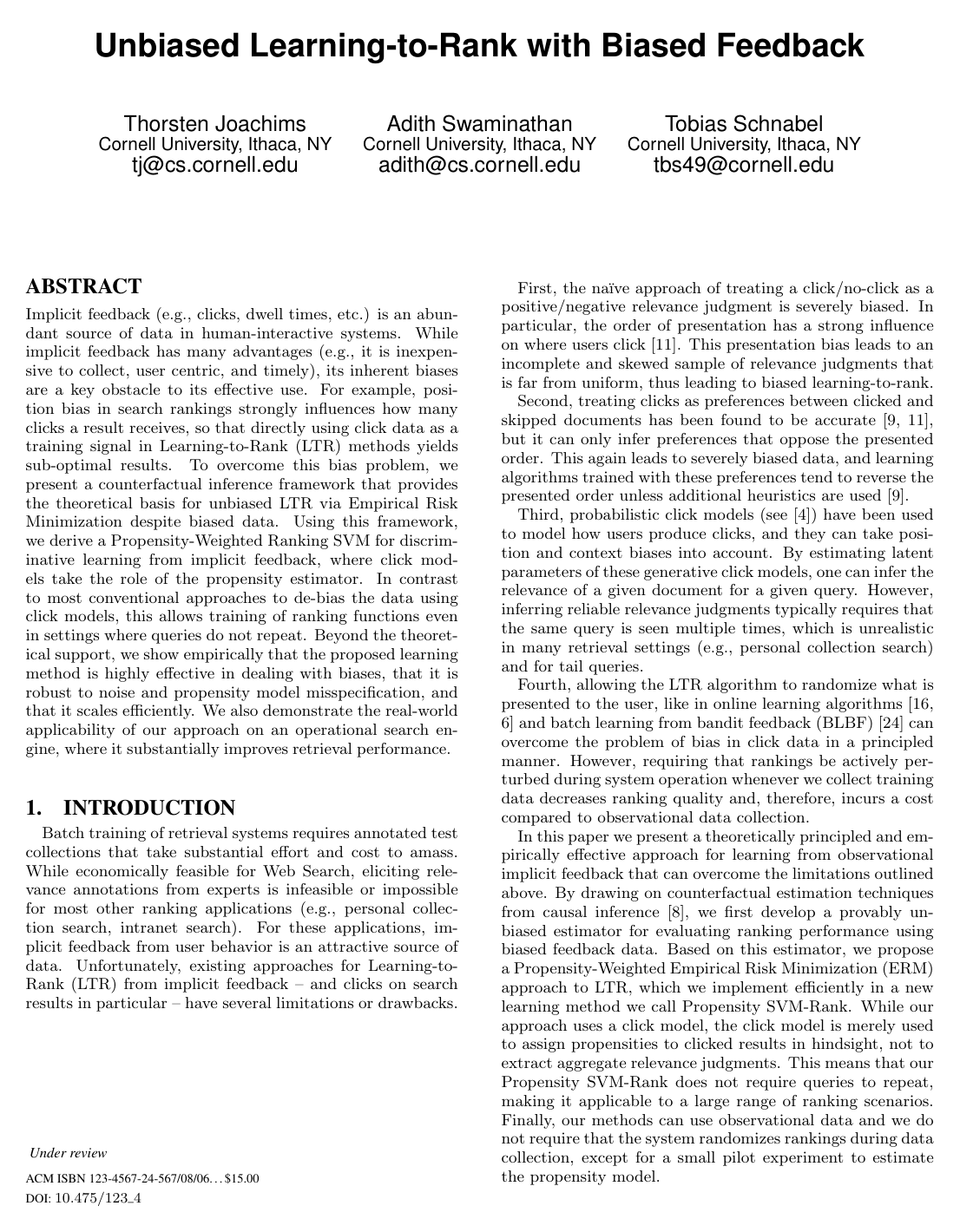 Unbiased Learning-to-Rank with Biased Feedback