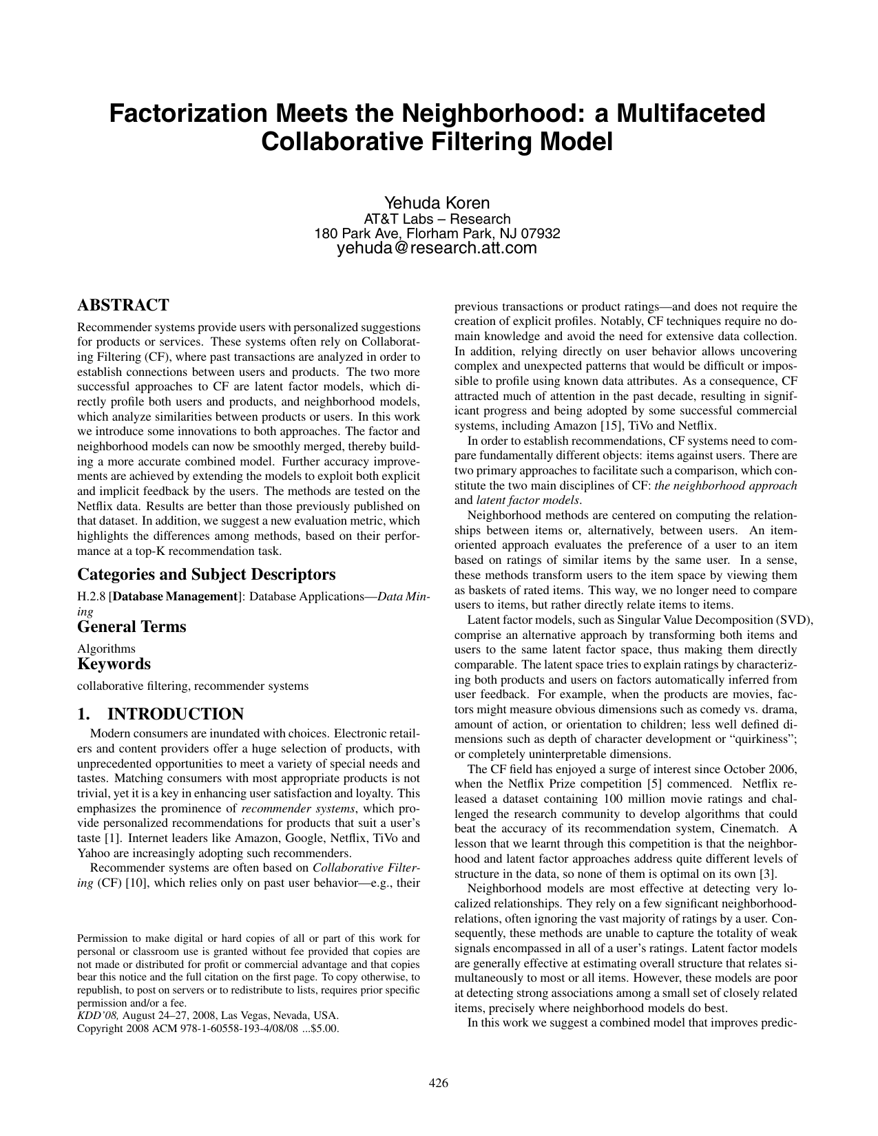 Factorization meets the neighborhood: a multifaceted collaborative filtering model