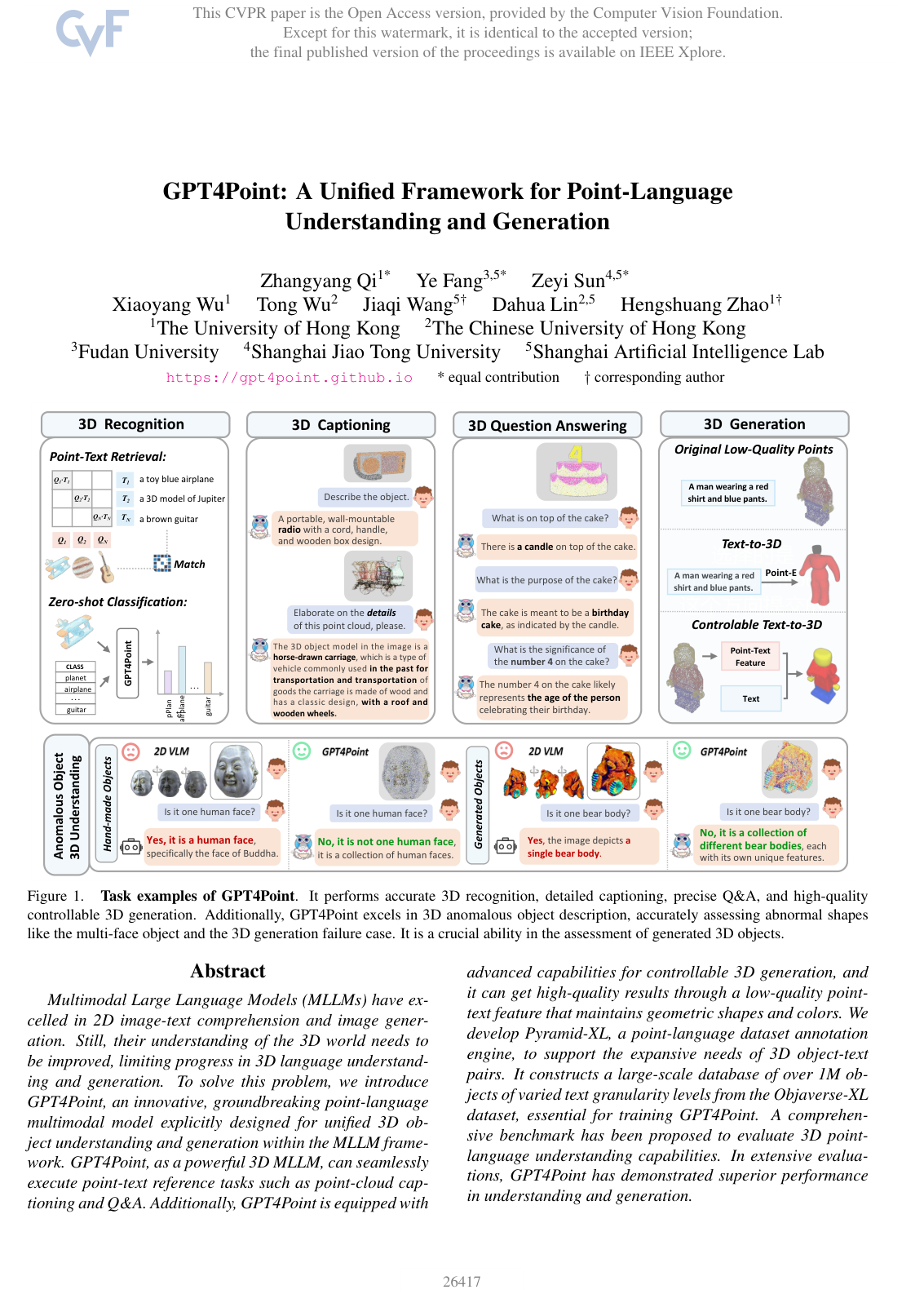 Cover for GPT4Point: A Unified Framework for Point-Language Understanding and Generation