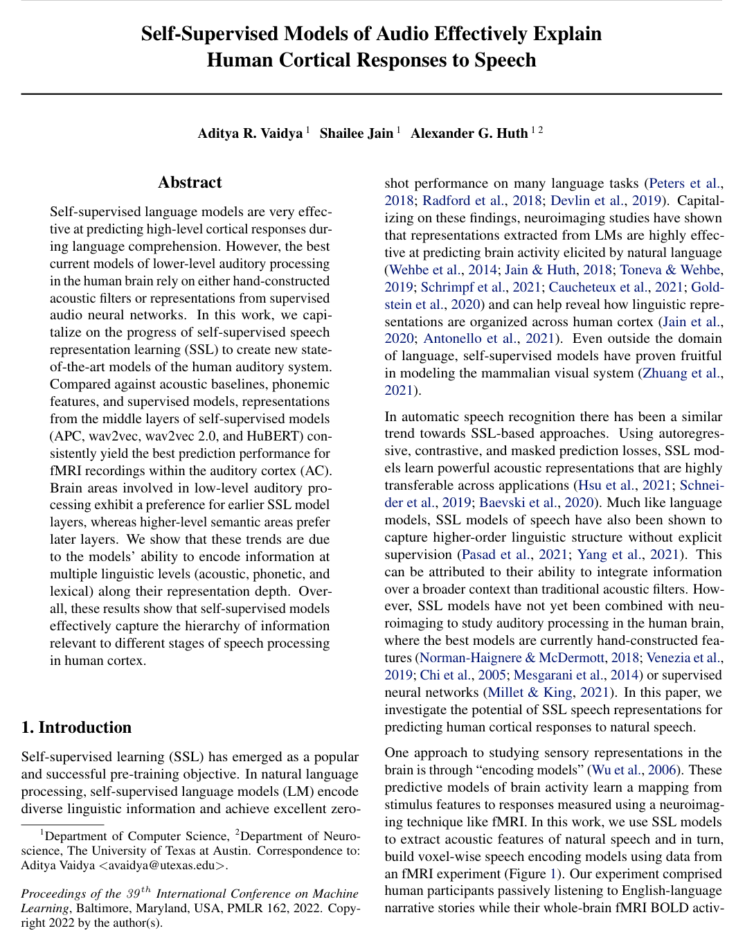 Cover for Self-Supervised Models of Audio Effectively Explain Human Cortical Responses to Speech