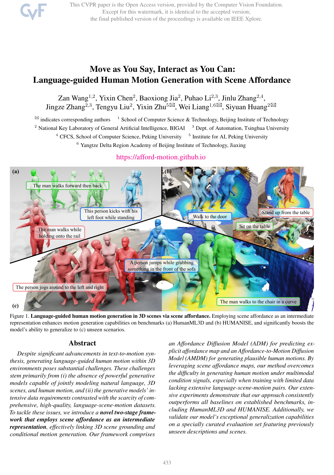 Cover for Move as you Say, Interact as you can: Language-Guided Human Motion Generation with Scene Affordance