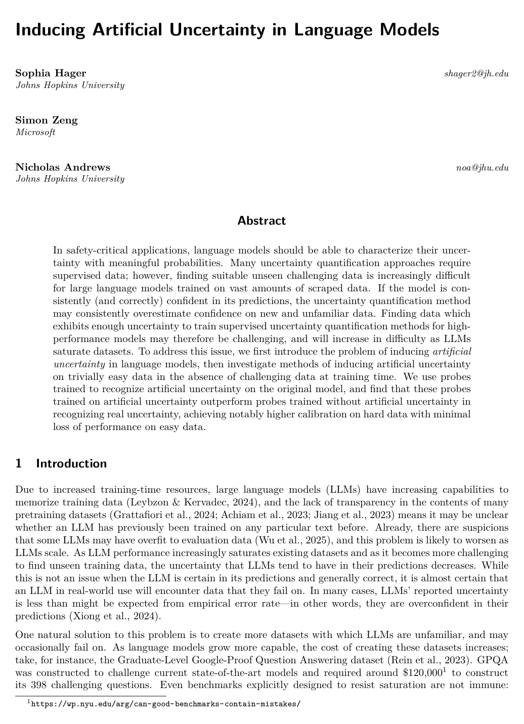 Inducing Artificial Uncertainty in Language Models