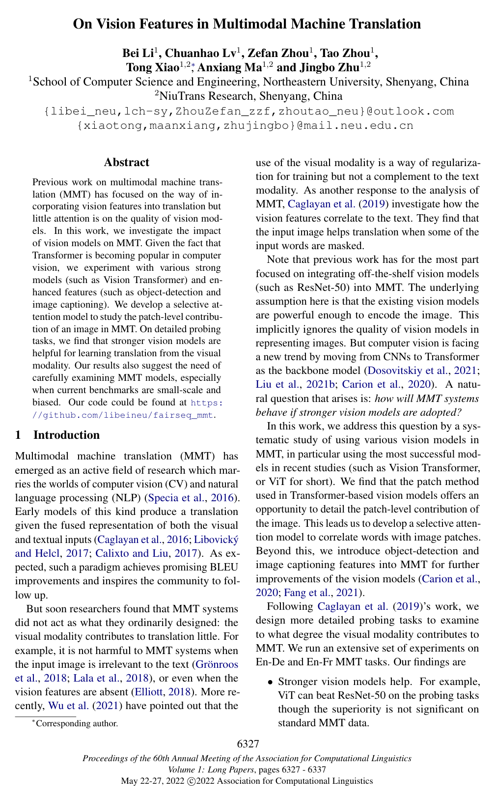 On Vision Features in Multimodal Machine Translation