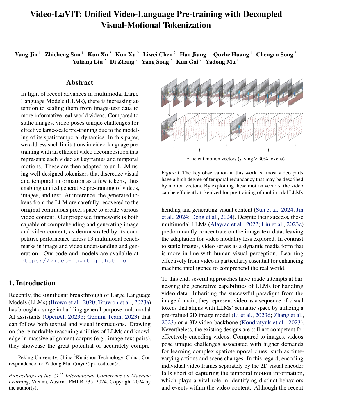 Cover for Video-LaVIT: Unified Video-Language Pre-training with Decoupled Visual-Motional Tokenization